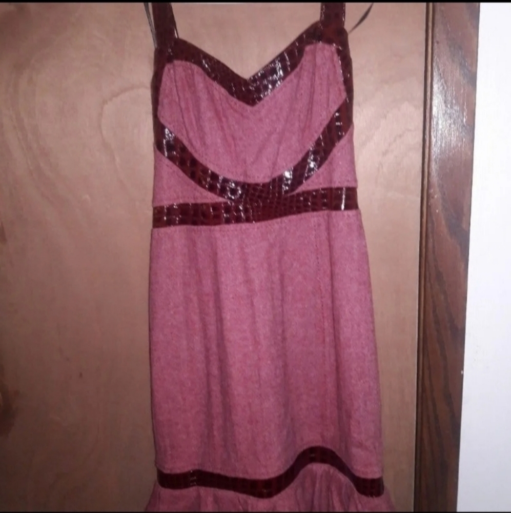 Bebe Wool faux croc trim halter dress